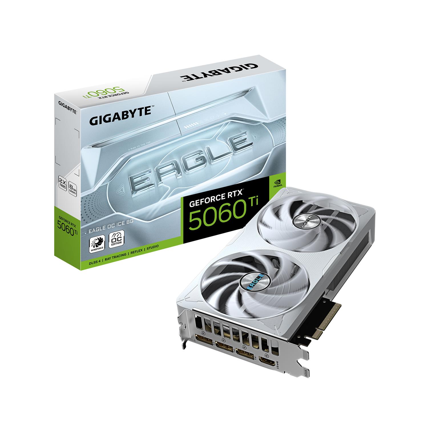 Gigabyte GeForce RTX 5060 Ti EAGLE OC ICE 8G Grafikkarte – 8 GB GDDR7, 128 Bit, PCI-E 5.0, 2617 MHz Kernfrequenz, 3 x DisplayPort, 1 x HDMI, GV-N506TEAGLEOC ICE-8GD, GeForce RTX 5060 Ti, 8 GB, GDDR7, 128 Bit, 7680 x 4320 Pixel, PCI Express x8 5.0