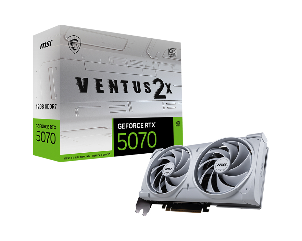 MSI GeForce RTX5070 VENTUS 2X OC White, GeForce RTX 5070, 12 GB, GDDR7, 192 Bit, 7680 x 4320 Pixel, PCI Express 5.0