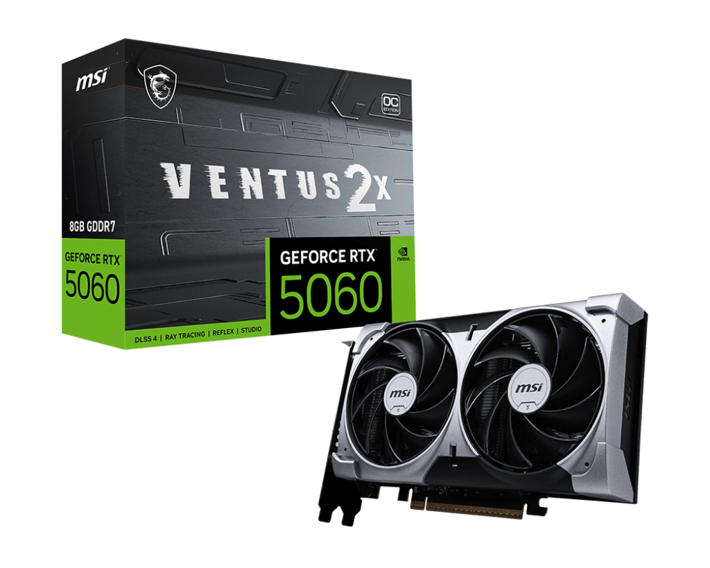 MSI GeForce RTX 5060 8G VENTUS 2X OC, GeForce RTX 5060, 8 GB, GDDR7, 128 Bit, 7680 x 4320 Pixel, PCI Express x16 5.0
