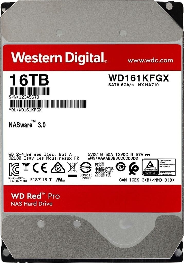 WD Red Pro , 16 TB, 7200 RPM, 512 MB, 3.5", SATA