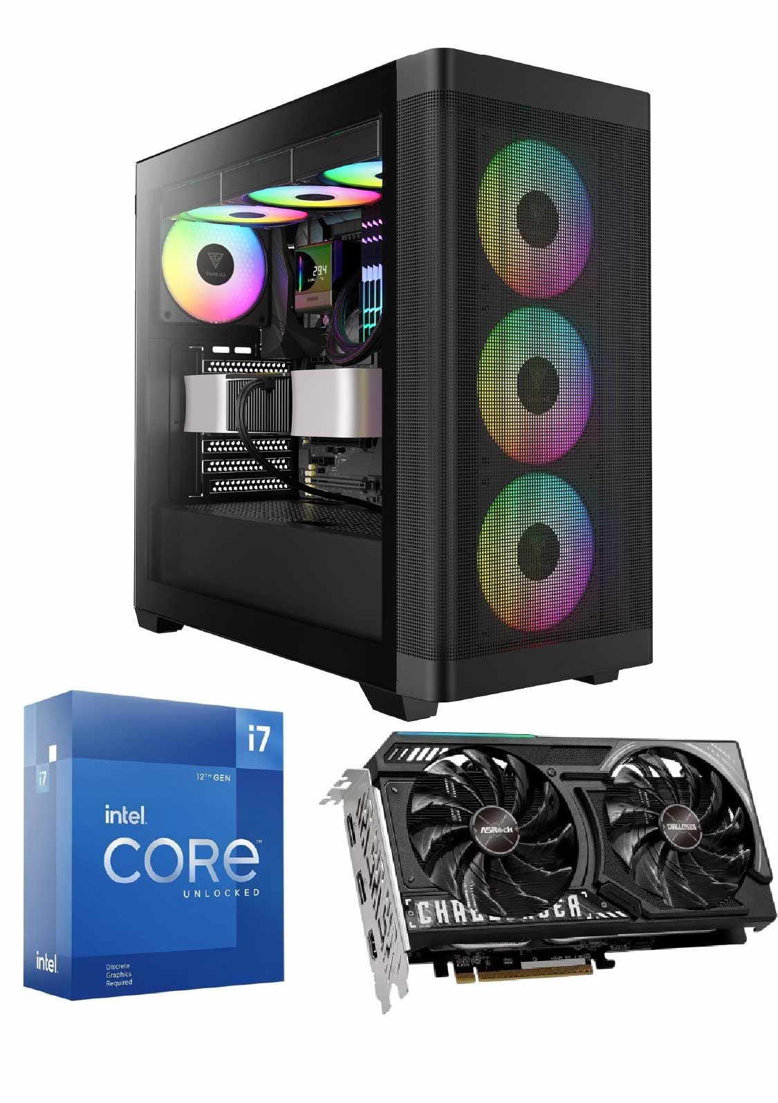 Intel Entry Gaming PC mit i7-12700KF & RX 7600 XT – 32GB DDR5, 2TB SSD, Win 11